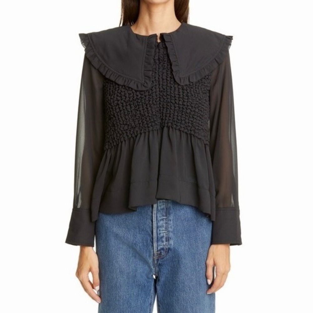 Ganni Black Ruffled Blouse
